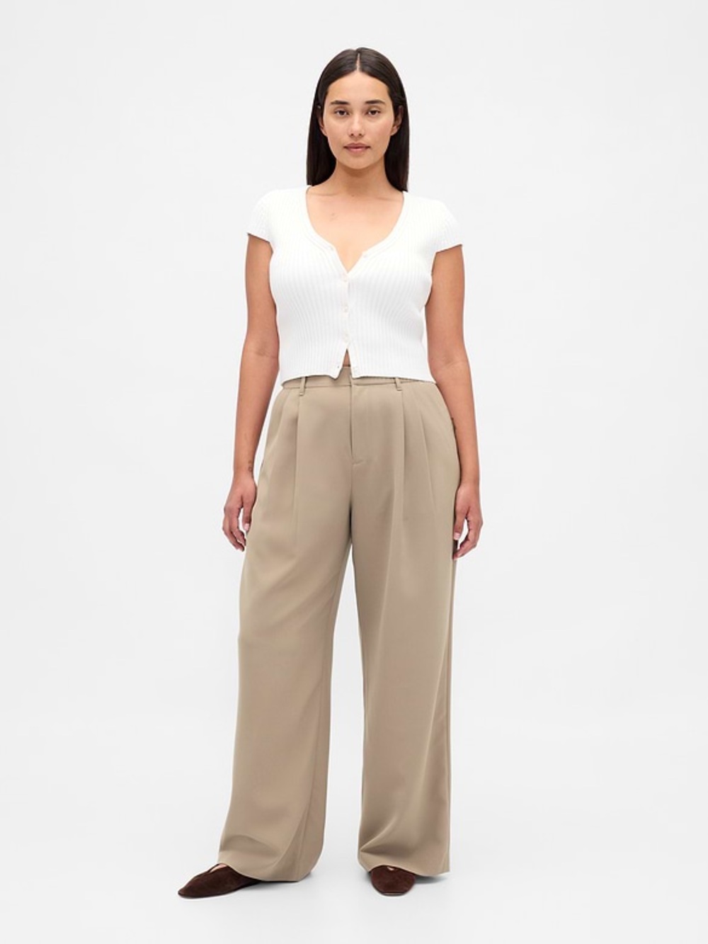 NWT GAP 365 High Rise Pleated Trouser Pants Wide Leg Light Beige Size 12